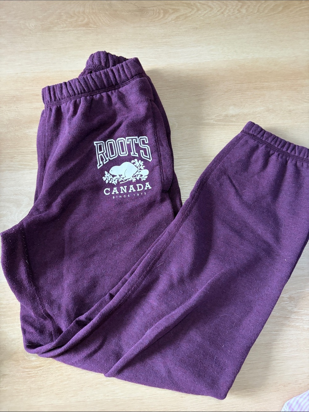 Roots Maroon/Purple Heathered Cropped Joggers with Roots Logo cozy fall